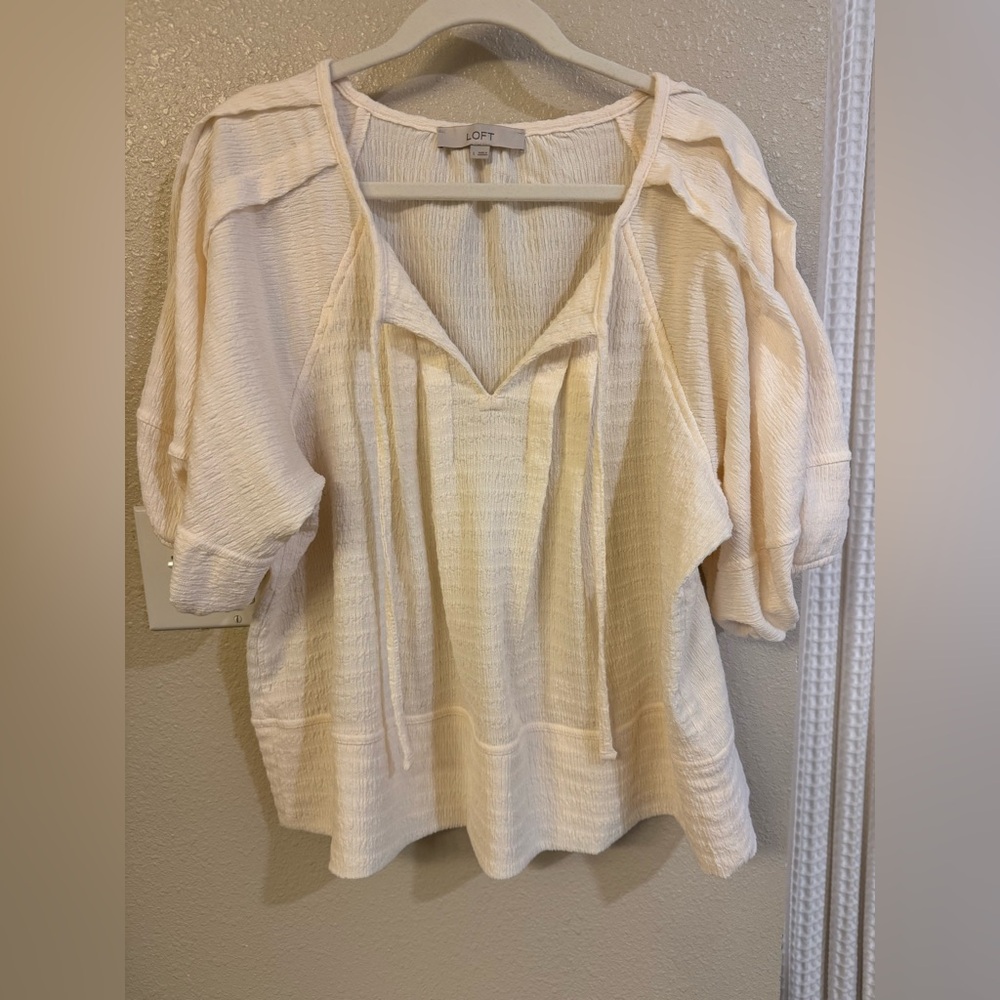 LOFT Cream Blouse with Puff Sleeves